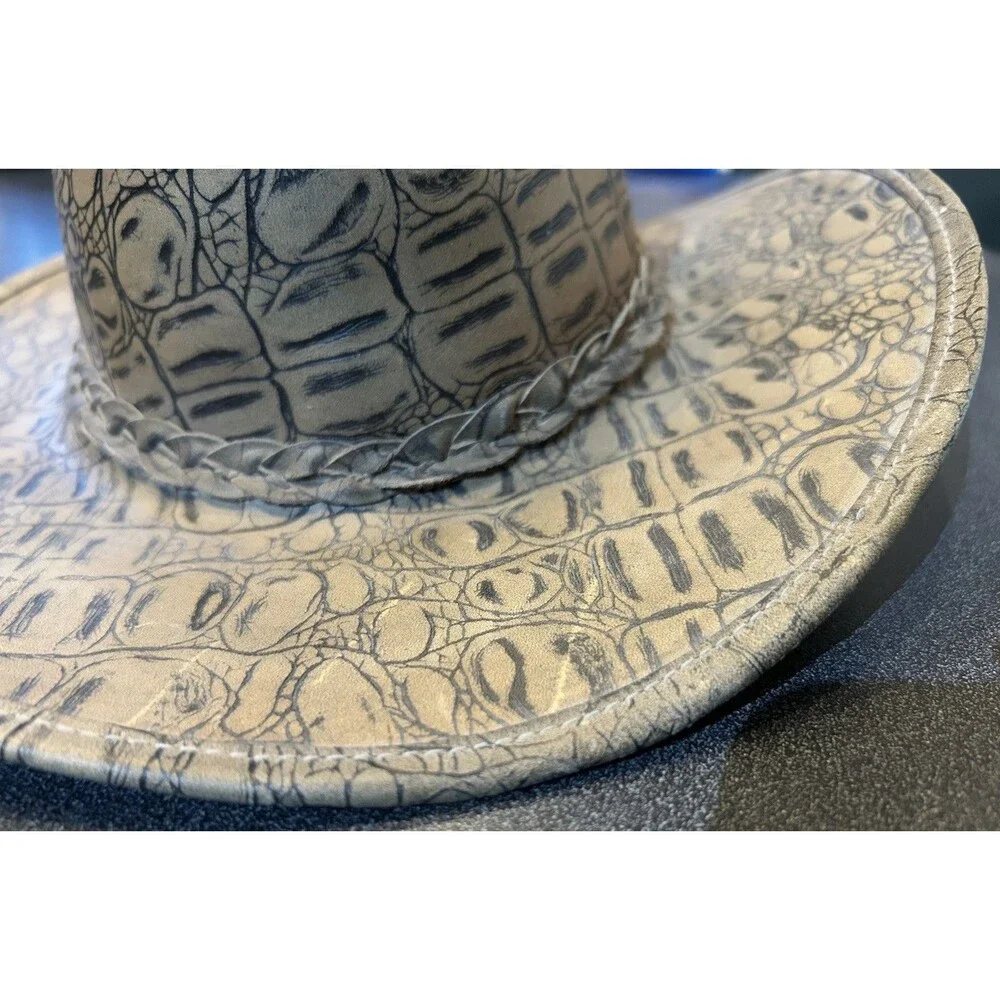 Vintage Born Down Under Kangaroo Leather Australia Outback Hat Croc Design Large
